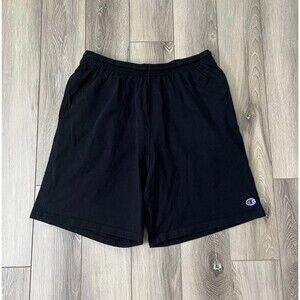Champion Black Cotton Gym Shorts Mens Sz Medium Drawstring Pockets